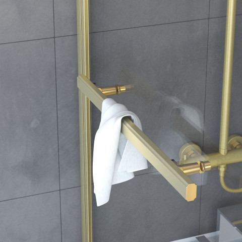 Pare-baignoire pivotant avec porte-serviette 85x150cm - or doré brossé - verre 6mm - tshape goldy