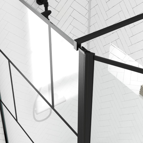 Paroi de douche avec pivot 100+40x195cm - sérigraphie type briques et profilés noir - dark blocks Aurlane - FAC929