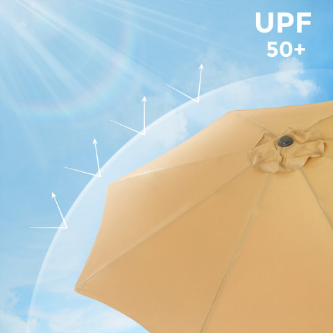 Parasol de jardin diamètre 3 m ombrelle protection upf 50+ toile polyester octogonale inclinable manivelle balcon terrasse piscine plage sans socle taupe