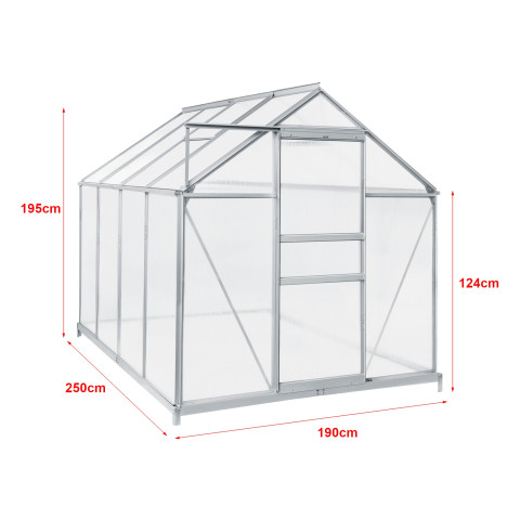 Serre de jardin à porte coulissante 250 x 190 cm en polycarbonate 4,75 m² helloshop26 03_0008252