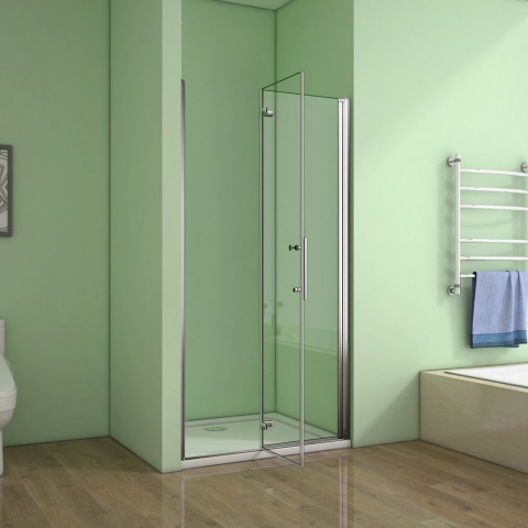 Porte de douche pivotante 185cm h verre anticalcaire installation en niche