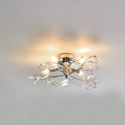 Plafonnier cristal suspension luminaire design led diamètre 47,5 cm métal chrome argent 