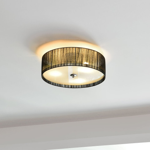 Plafonnier moderne lustre design lampe à suspension salon diamètre 40 cm tissu verre noir blanc 