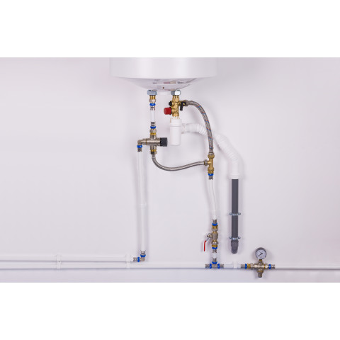 Kit groupe de sécurité chauffe-eau NF droit siège laiton MF20x27 + siphon F26x34 NOYON & THIEBAULT