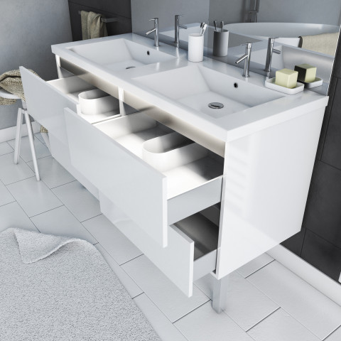 aurlane meuble salle de bain 130 cm blanc avec tiroirs double vasque et miroir merely white 130 distriartisan