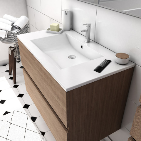 aurlane ensemble meuble de salle de bain chene celtique 80cm suspendu a 2 tiroirs vasque ceramique blanche miroir led integree meuble colonne sur pied started pack 53 distriartisan