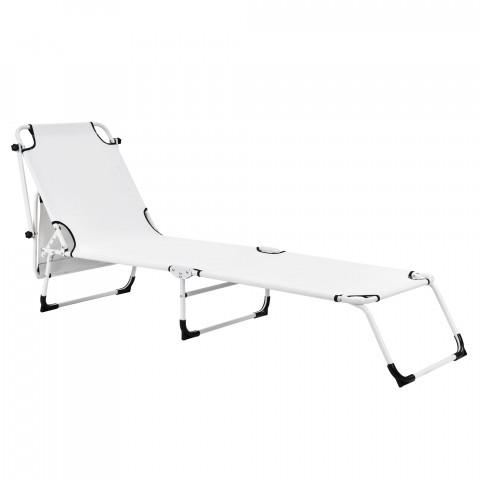 Bain de soleil transat chaise longue pliable avec pare-soleil acier pvc polyester 187 cm blanc