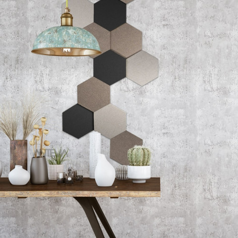 antevia materiaux panneau acoustique mural et plafond decoratif design epaisseur 12mm hexagone gris clair distriartisan
