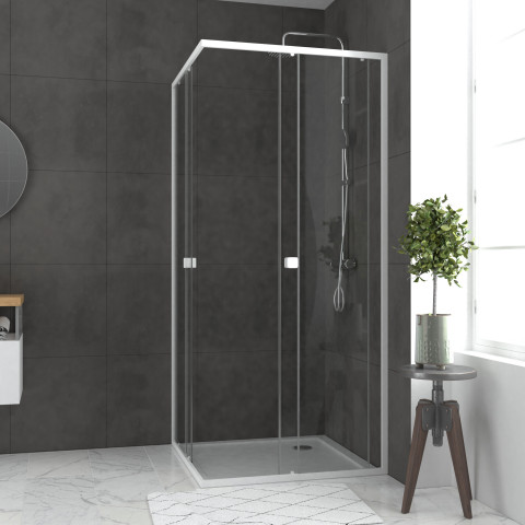 Pack porte de douche coulissante blanc de 78 à 90x185cm + receveur 90x90 - whity slide Aurlane - PACF031