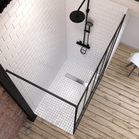 Pack paroi de douche 140x200 cm noir mat + receveur de douche a carreler 90x140cm recoupable Aurlane - PACF076