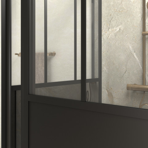 Pack porte de douche pivotante et retour 'type atelier' - noir mat - 80x80x200 cm Aurlane - PACF333