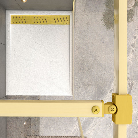 Paroi de douche 100x200cm + grille finition or doré brossé + receveur blanc effet pierre 100x80x4cm Aurlane - PACF413