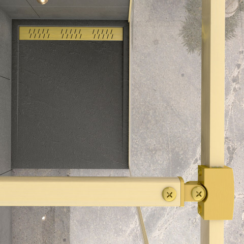 Paroi de douche 100x200cm + grille finition or doré brossé + receveur gris effet pierre 100x80x4cm Aurlane - PACF417