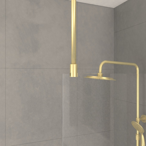 Paroi de douche 140x200cm verre 8mm - profilé + barre plafond finition or brossé - freedom 2 gold