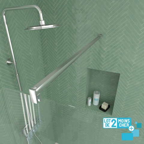 Lot de 2 parois de douche 90x195 cm en verre trempé 5 mm - profilés et bras chromés