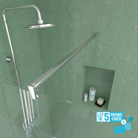 Lot de 5 parois de douche 100x195 cm en verre trempé 5 mm - profilés et bras chromés Aurlane - PACF465