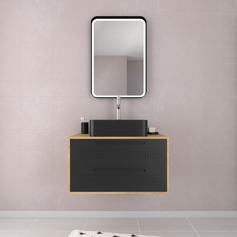 Pack meuble de salle de bain caisson 2 tiroirs + vasque rectangulaire + miroir led - uby 80cm Aurlane - PACM267