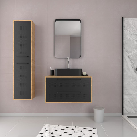 Pack meuble de salle de bain caisson 2 tiroirs + vasque rectangulaire + colonne + miroir uby 80cm Aurlane - PACM269