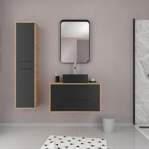 Pack meuble de salle de bain caisson 2 tiroirs + vasque carrée + colonne + miroir - uby 80cm Aurlane - PACM275