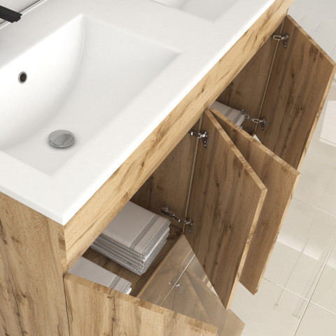 Meuble de salle de bains 120cm 4 portes_chêne industriel + vasque céramique blanche - timber 120 Aurlane - PACM602