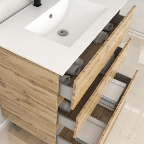 Meuble de salle de bains 80cm 3 tiroirs_chêne industriel + vasque céramique blanche - timber 80