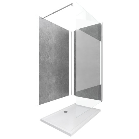 Panneaux muraux silver grey 90+120x210 - receveur 120x90 - paroi 8mm 120x200 + bras - Couleur de paroi au choix