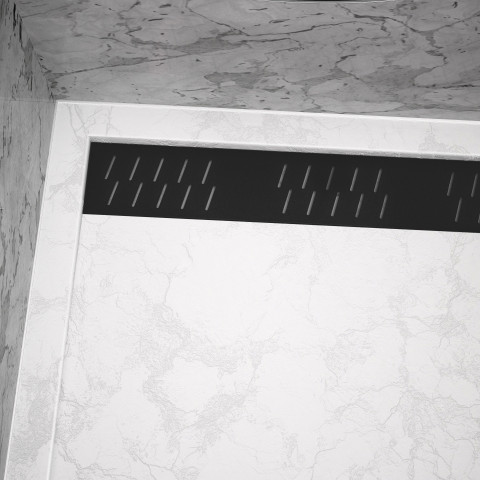 Receveur en acrylique blanc effet pierre 80x80x4 cm + grilles linéaires chrome et noire - moon Aurlane - PACR009