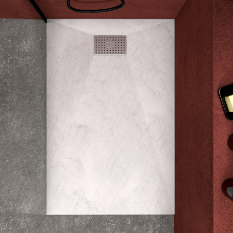 Pack receveur blanc effet pierre 120x80 cm et grille décor perforée en inox - pack rock 2 Aurlane - PACR104