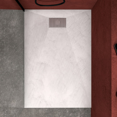 Pack receveur blanc effet pierre 140x90 cm et grille décor perforée en inox - pack rock 2 Aurlane - PACR105