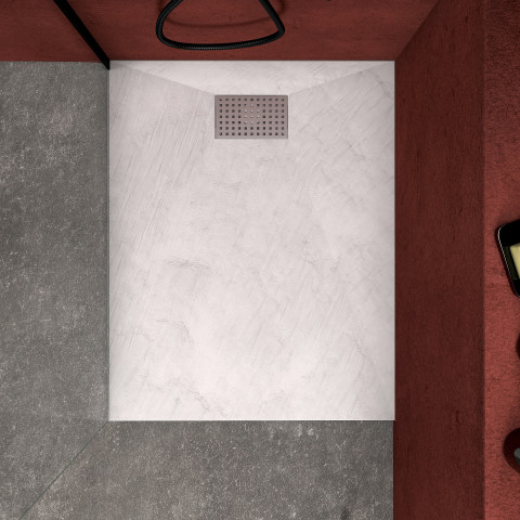 Pack receveur blanc effet pierre 100x80 cm et grille décor perforée en inox - pack rock 2 Aurlane - PACR106
