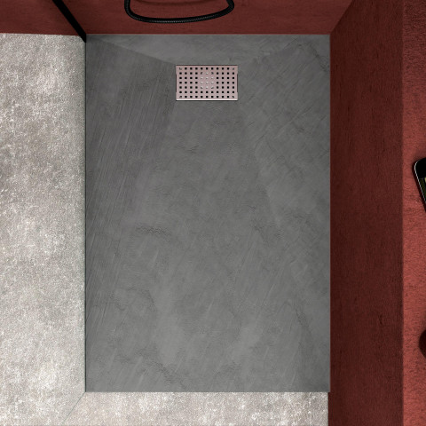 Pack receveur gris effet pierre 140x90 cm et grille décor perforée en inox - pack rock 2 Aurlane - PACR115