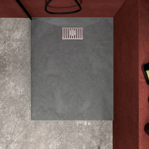Pack receveur gris effet pierre 90x70 cm et grille décor linéaire en inox - pack rock 2 Aurlane - PACR123