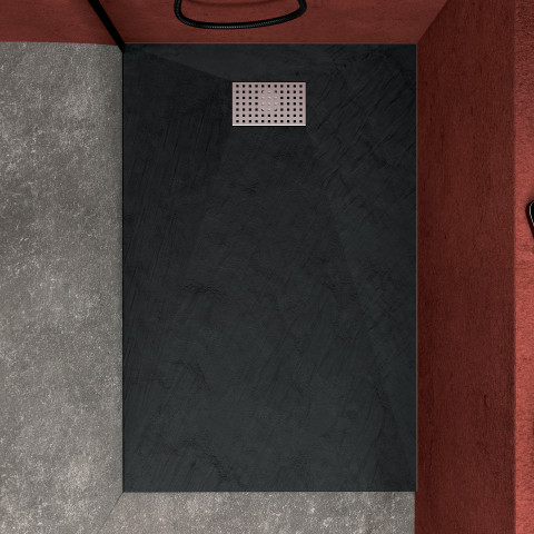 Pack receveur noir effet pierre 120x80 cm et grille décor perforée en inox - pack rock 2 Aurlane - PACR124