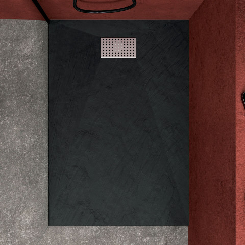 Pack receveur noir effet pierre 140x90 cm et grille décor perforée en inox - pack rock 2 Aurlane - PACR125