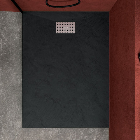 Pack receveur noir effet pierre 120x90 cm et grille décor perforée en inox - pack rock 2 Aurlane - PACR127