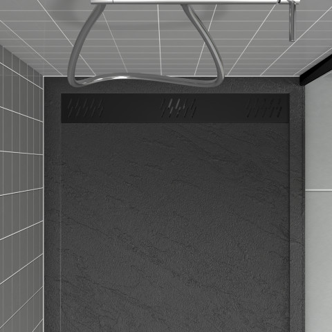 Receveur en acrylique gris effet pierre 80x100x4 cm + grilles linéaires chrome et noire - meteora Aurlane - PACR141