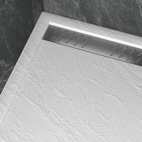 Receveur en acrylique blanc effet pierre 120x90x4cm + grilles linéaires chrome et gun metal Aurlane - PACR174