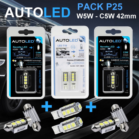 Pack p25 4 ampoules led w5w (t10)+navette c5w 42mm canbus autoled®