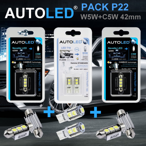 Pack p22 4 ampoules led w5w (t10)+navette c5w 42mm canbus autoled®
