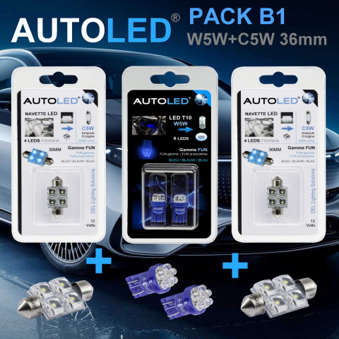 Pack b1- 4 ampoules led bleu c5w 36mm+w5w / habitacle autoled®