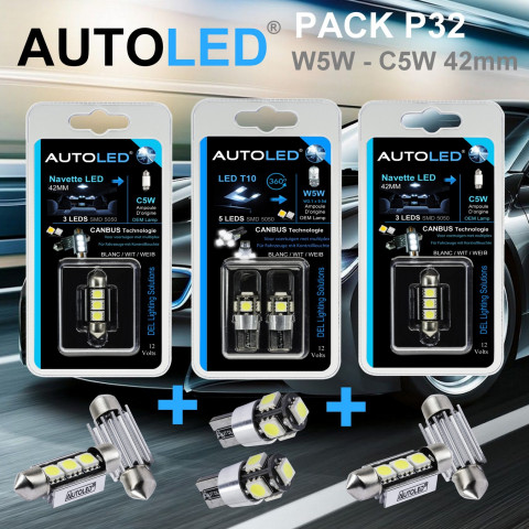 Pack p32 4 ampoules à leds - w5w (t10) 5 leds canbus+navette c5w 42mm canbus autoled®