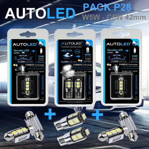 Pack p28 4 ampoules à leds - w5w (t10) 9 leds canbus+navette c5w 42mm canbus autoled®