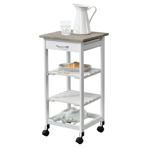 Chariot de service chariot de cuisine chariot roulant desserte avec tiroir roulettes vérouillables mdf plastique 76 x 37 x 37 cm bois naturel blanc helloshop26 03_0006796