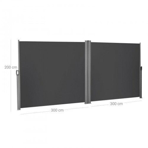 Double store latéral extractible brise-vue pare-soleil tissus en polyester 280g/㎡ 200 x 600 cm gris foncé 