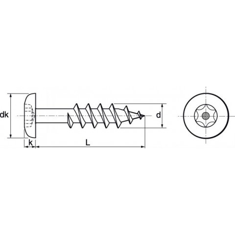 Vis à bois cylindrique 6 lobes inviolable acton inox a2 pour penture - 6x50 mm - boite de 100 - 628136x50