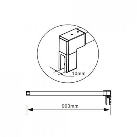 Paroi de douche walk in en verre anticalcaire 10 mm avec barre de fixation 90 cm à pince - Dimensions au choix