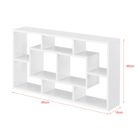 Étagère meuble mural design flottante stylée 8 compartiments de rangement 85 cm blanc