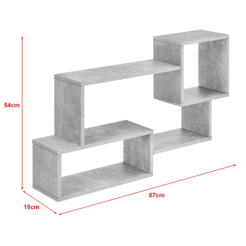 Étagère murale stylée meuble à 3 surfaces de rangement 87 cm effet béton 