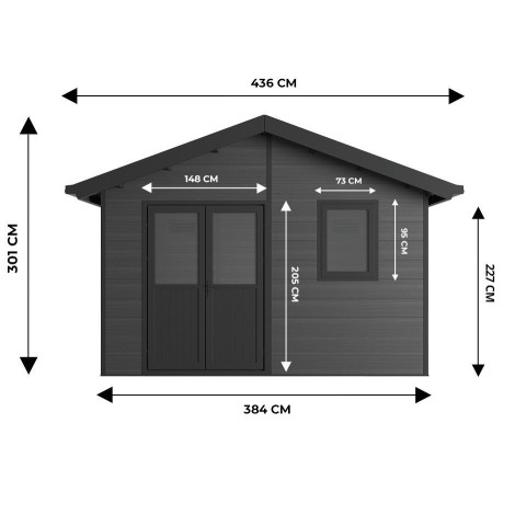 Abri de jardin composite isora - 12m² - epaisseur des madriers : 28mm - cabane atelier / abri velo - menuiseries en aluminium - Couleur au choix