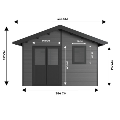 Abri de jardin composite ISORA - 15m² - Epaisseur des madriers : 28mm - cabane atelier / abri velo - menuiseries en aluminium - Couleur au choix